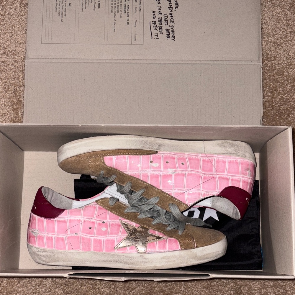 Golden Goose Super-Star Low Top Pink and Tan Star Sneakers